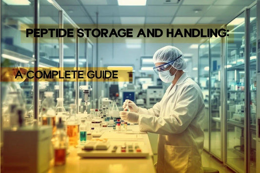 Lab technician in full PPE handling peptide vial for proper storage guide